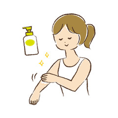 保湿クリームを腕に塗っている女性