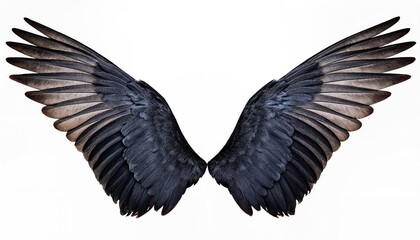 Striking Black Feather Wings Isolated Against a Transparent Backdrop in High Definition, Capturing the Beauty and Mystery of Natures Flight