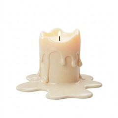 A white candle with dripping wax, isolated on a white