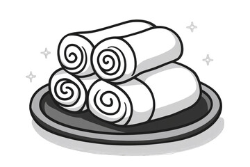 Rolled towels on a plate, simple illustration