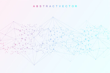 Structure molecule and communication Dna, atom, neurons. Science concept for your design. Connected lines with dots. Medical, technology, chemistry, science background. Vector illustration.