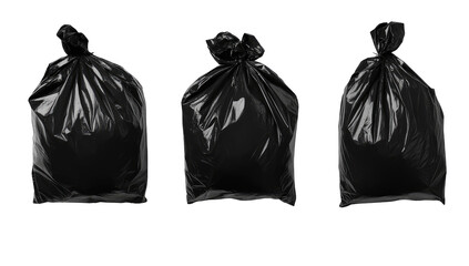 Three black plastic garbage bags, tied