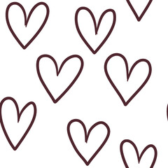 Hearts polka dot seamless pattern hand drawn. Brown contour painted doodle symbols on white.