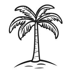 Simple black line drawing of a palm tree on a small island
