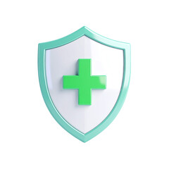 Fototapeta premium Shield icon featuring a green medical cross at its center, symbolizing health protection and safety
