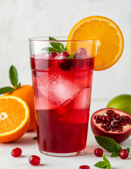 Lemonade mojito orange and pomegranate in a glass. AI generated.