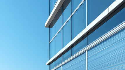Low angle view of a modern glass office building