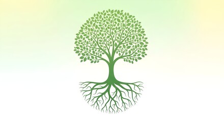 Fototapeta premium Green Tree with Roots, Canopy, Symbolizing Growth, Nourishment, Stability for Family Remittances and Sustainable Gastronomy Day, Copy Space