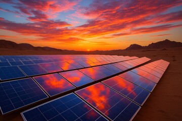 Stunning Sunset Over Solar Panels in the Desert