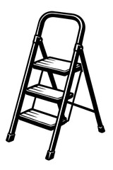 Black and White Vector Illustration of a Three-Tier Folding Step Ladder, Ideal for Household Chores, DIY, and Construction.