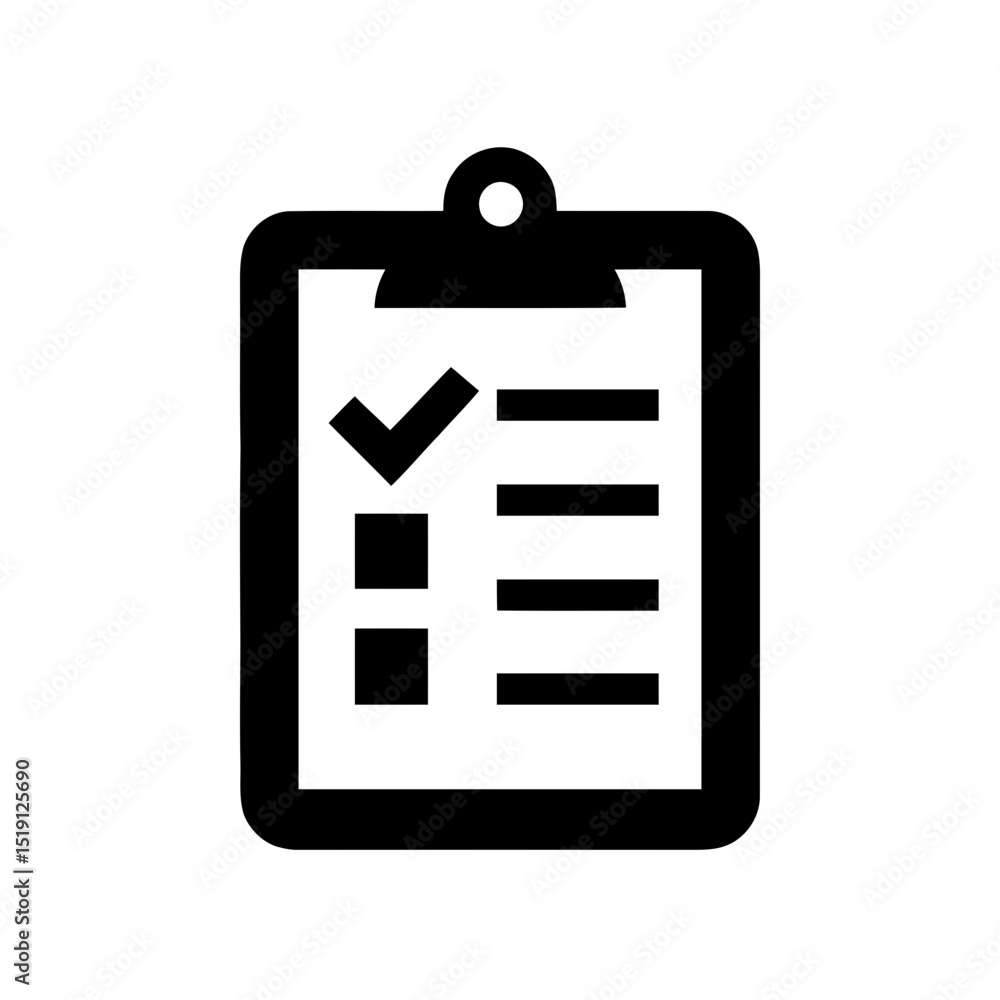 Poster checklist with completed task icon, progress tracking symbol. documented approval on clipboard graph