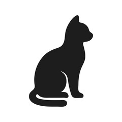 Sitting cat icon with curled tail — flat black vector silhouette for pet or UI design © choengyut