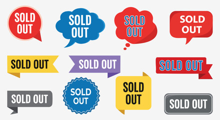 Sold Out Labels and Banners Collection Colorful Vector Tags for Retail and Ecommerce