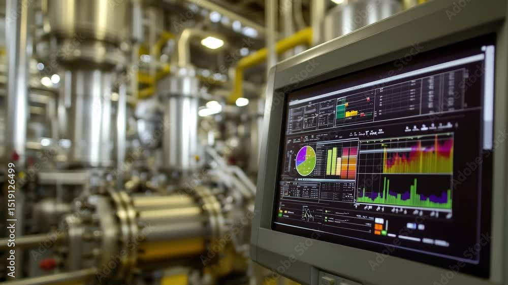 Aufkleber a detailed look at the monitoring systems in a manufacturing facility, showcasing data analysis and 