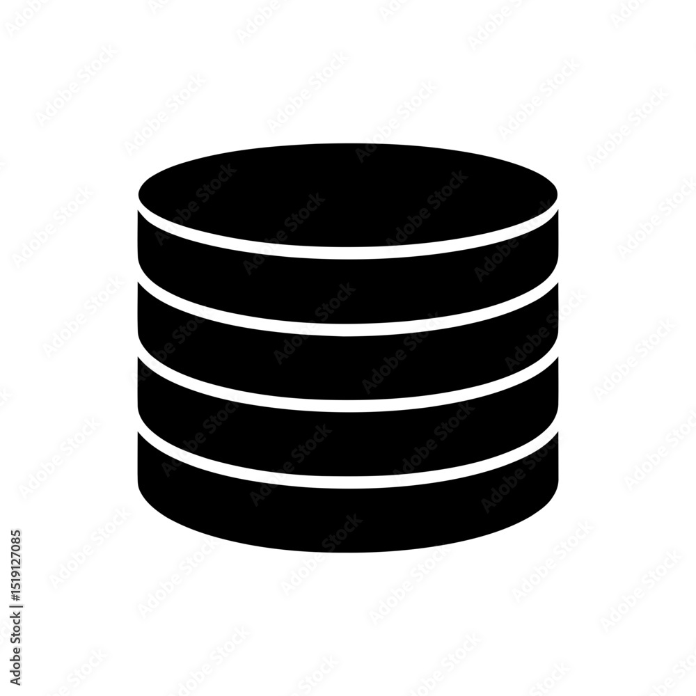 Poster database server or data storage icon, stacked disk symbol. information management and archive system