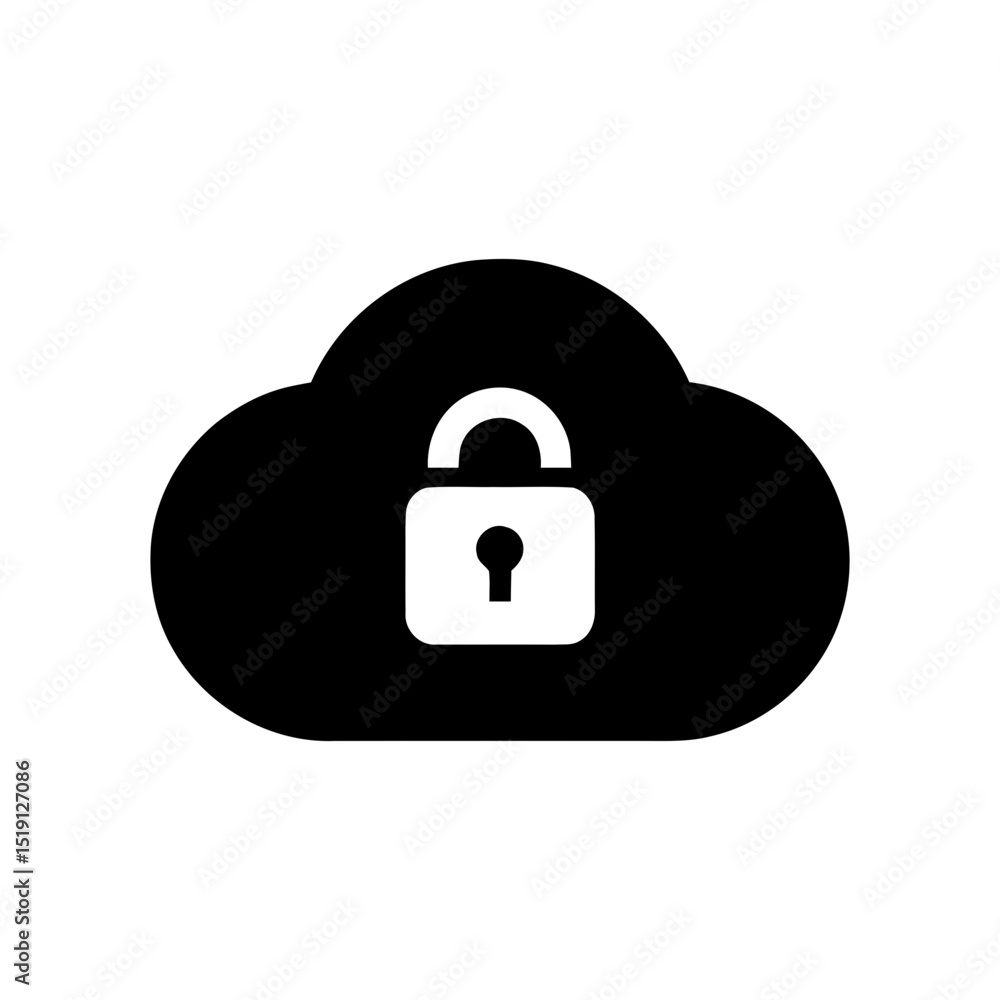 Poster secure cloud storage icon, data protection in cloud computing symbol. encrypted online server access