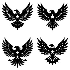 Obraz premium Four eagle emblems with stars displayed in a square format and black and white color scheme design art