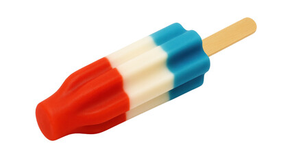 Red, white, blue bomb pop popsicle on a wooden stick, transparent background