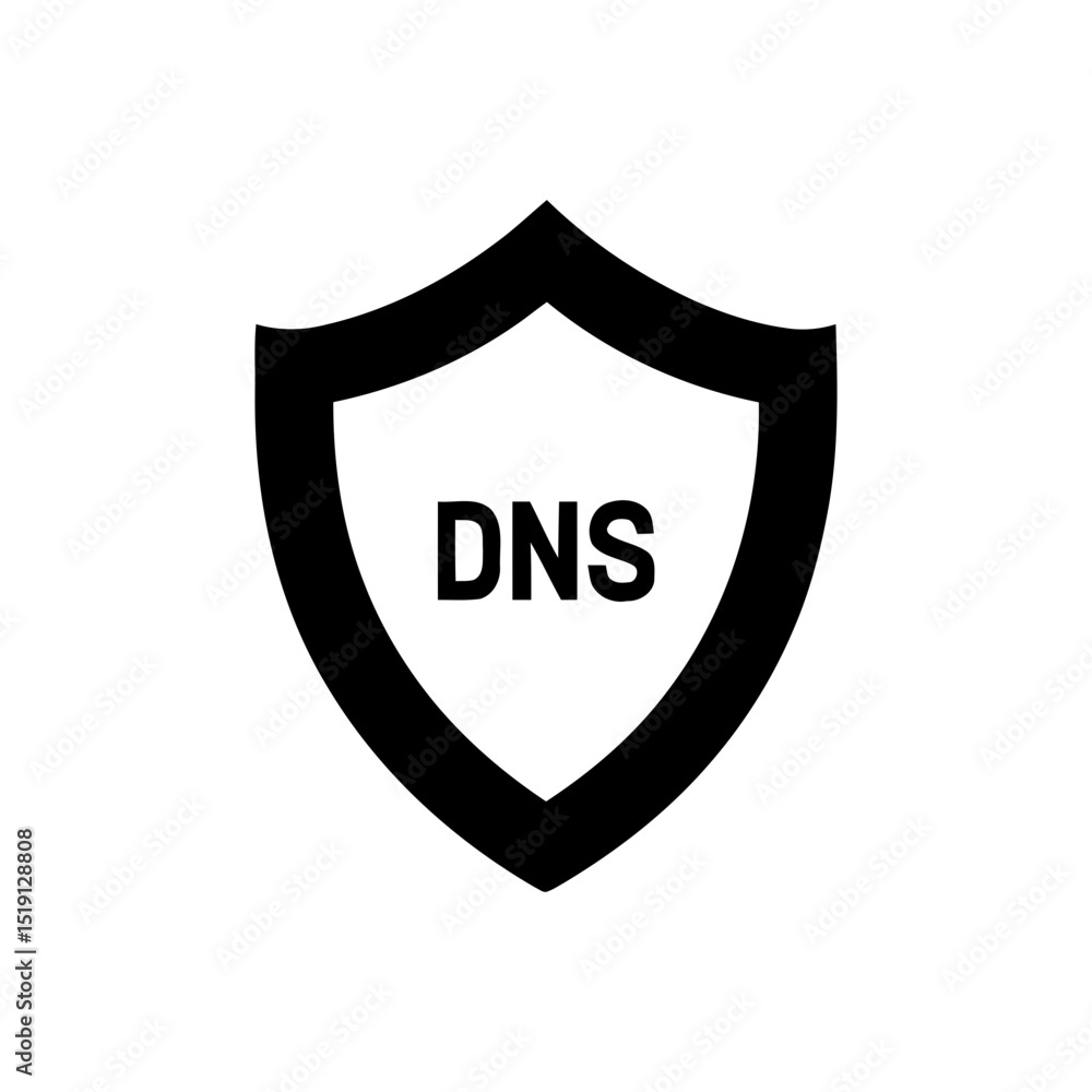 Poster shield with 'dns' text, symbolizing domain name system security, network protection, and internet sa