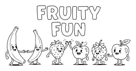fruity fun happy fruit characters vector illustration