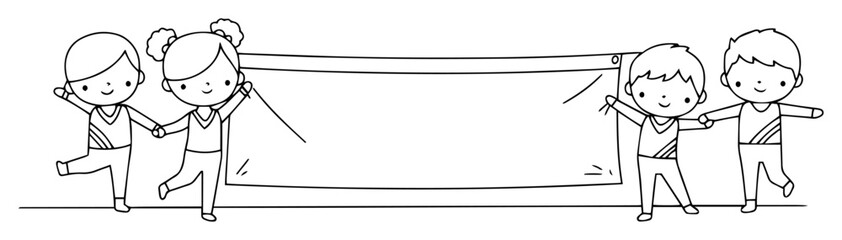 children holding empty banner gymnastics event illustration