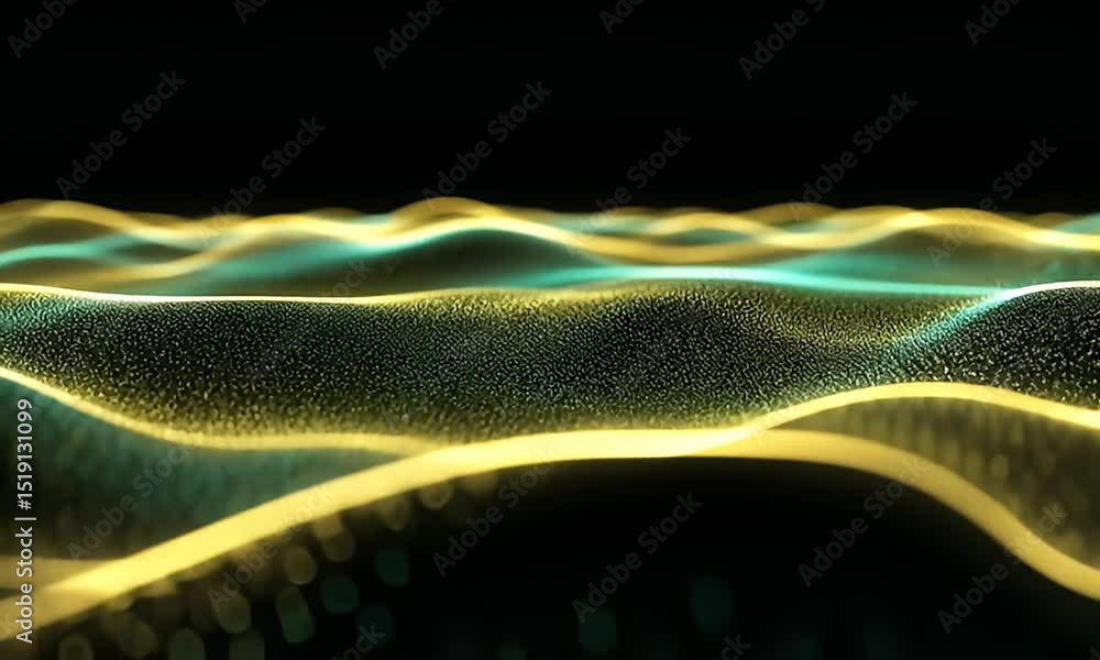 Aufkleber abstract gold and blue particle waves over dark background glowing digital landscape with dynamic mo