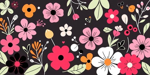 Floral doodle background vector set; abstract shapes, flowers, leaves, doodle art, print, wallpaper, clipart, home decor, wall art, drawing, home decor