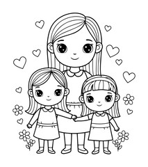 mother with daughters cute family vector illustration