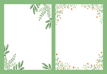 Flower frame, border, card. Floral watercolor illustration for wedding invitations, greeting cards, print design. Spring and summer set of flowers and plants.