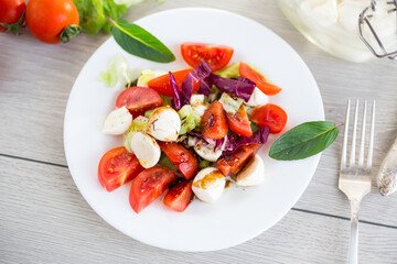 Fresh vegetables and mozzarella cheese in a plate