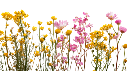 Yellow and Pink Wildflower Arrangement on Transparent Background, PNG
