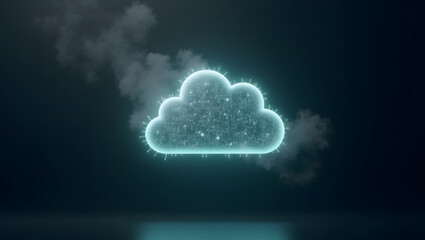 Tech Cloud Concept with AI Elements and Sci-Fi Glow in Mid-Air
