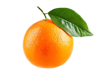 Ripe orange with green leaf isolated on white or transparent png