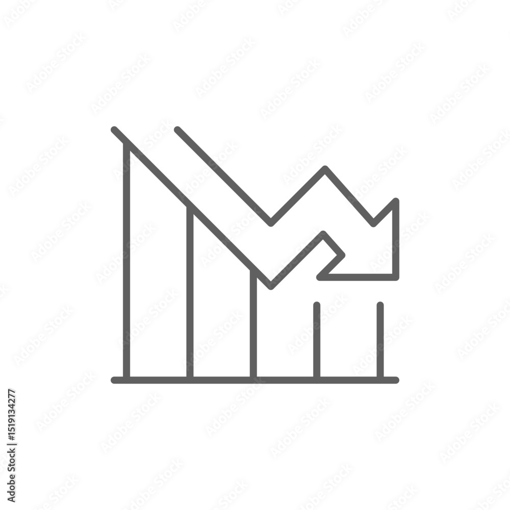 Poster line art graph showing market downturn and consumption decline business recession and statistical da