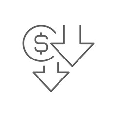 Outline Cost Reduction Icon with Downward Arrows and Dollar Symbol Financial Decrease Line Art Editable Stroke Expense Lowering