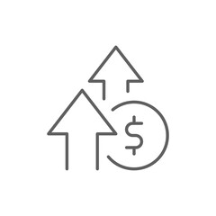 Editable Stroke Outline Icon Showing Money Value Upward Trend and Growing Expenses Cost Increase Financial Growth Symbol