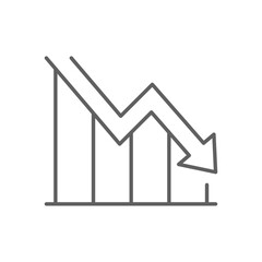 Editable Stroke Outline Icon for Economic Recession and Revenue Fall Financial Performance Chart with Downward Arrow Symbol