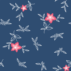 Japanese Garden Flower Leaf Fall Vector Seamless Pattern