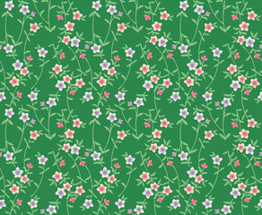 Japanese Cute Flower Leaf Vine Vector Seamless Pattern
