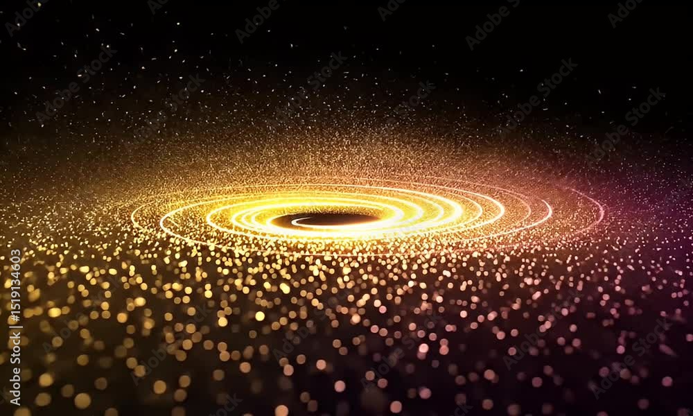 Aufkleber abstract golden particles forming concentric circles on dark background creating a cosmic galaxy eff