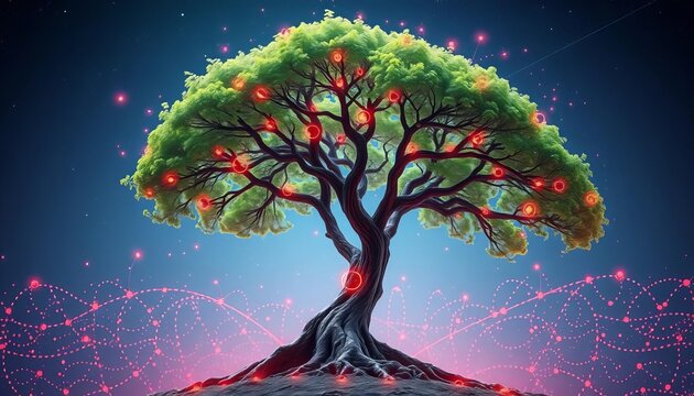 Futuristic tree branching out, representing data growth & digital innovation,   data center,  technology