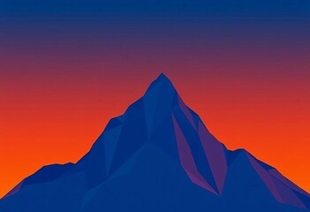 Geometric blue mountain silhouettes against an orange twilight sky  Vector landscape illustration,  peaceful,  minimalist