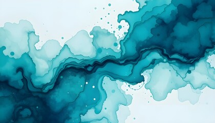 Obraz premium Abstract Watercolor Paint Background in Teal Blue and Green with Liquid Fluid Texture for Banner and Background Design