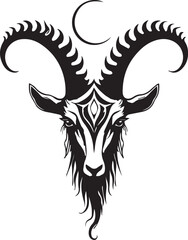 Front View of a Black Goat’s Face with Intense Eyes