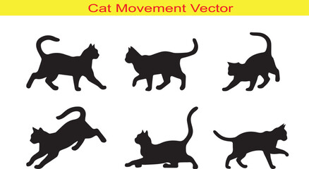 Cat Movement Silhouette Icon Collection Set Vector Illutration on White Background