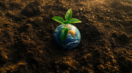 Green Earth Globe Covered with Grass and Leaves Representing Nature and Environment