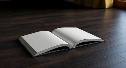 Blank Open Book on Dark Wooden Floor  Perfect for Book Design Mockups