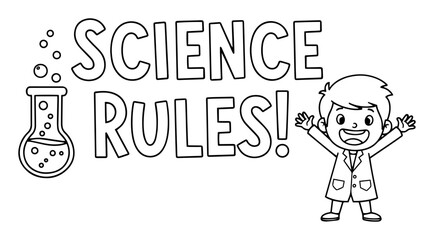science rules quote with beaker and excited boy