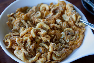 Crispy pork rind Omelet in plate