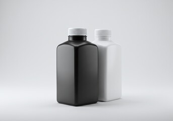 Two Rectangular Bottles Black and White on Light Gray Background